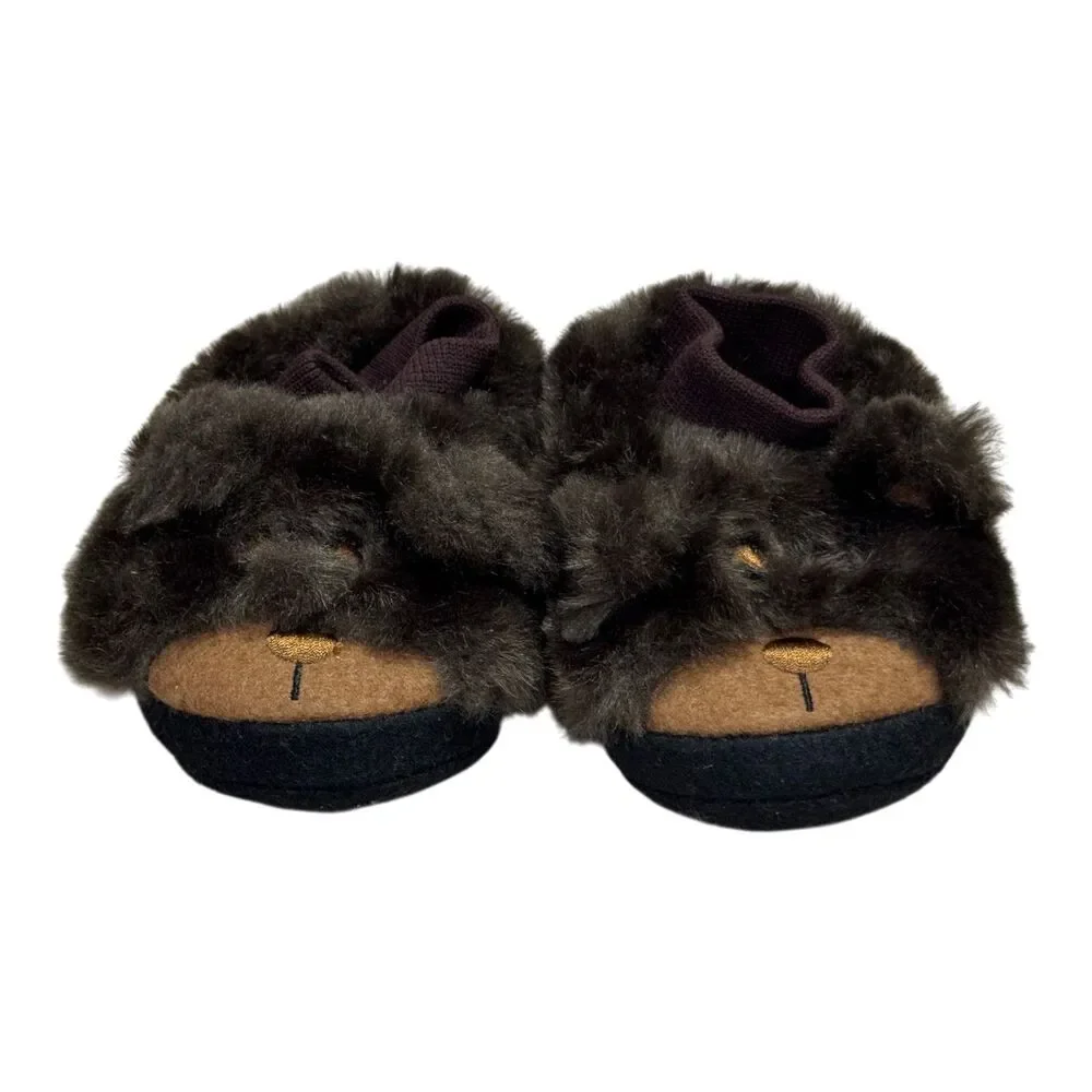 L.L. Bean Toddler Animal Paws Bear Slippers Sz 3-4 Faux Fur Paw Sole Cozy Indoor